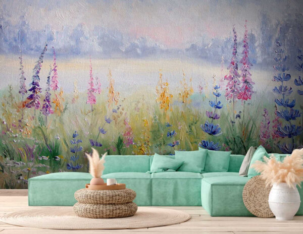 Schilderij van bloemen in een veld Schilderij van bloemen in een veld