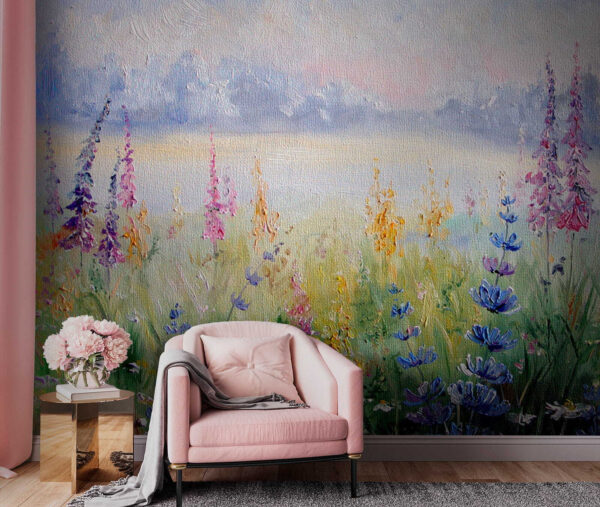 Schilderij van bloemen in een veld Schilderij van bloemen in een veld
