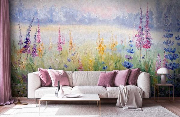 Schilderij van bloemen in een veld Schilderij van bloemen in een veld