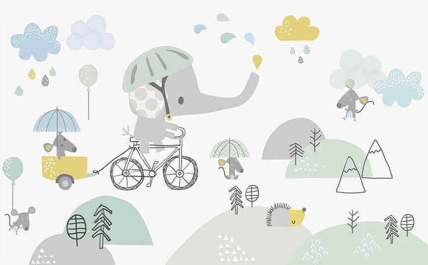 Beeldverhaal olifant op een fiets