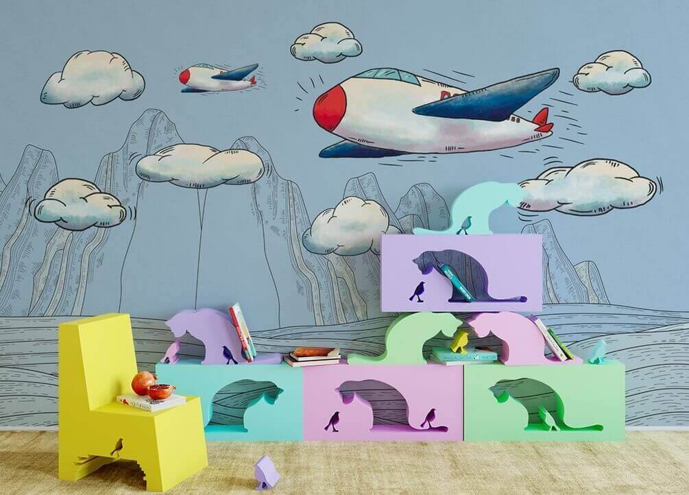 u28105pir2 - Spotprent van vliegtuigen die over bergen vliegen - tegory