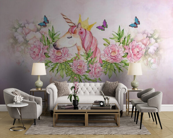 Eenhoorn met kroon en bloemen Eenhoorn met kroon en bloemen