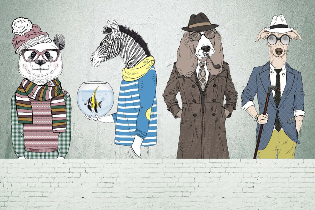 Muur met dierenkoppen Muur met dierenkoppen
