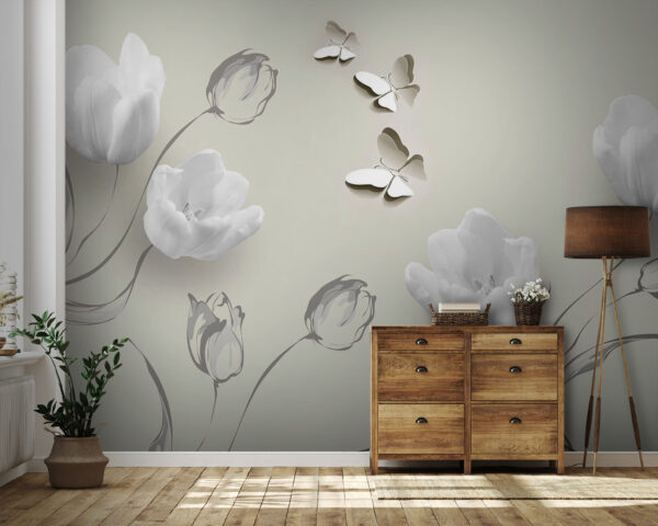 Witte bloemen en vlinders Witte bloemen en vlinders