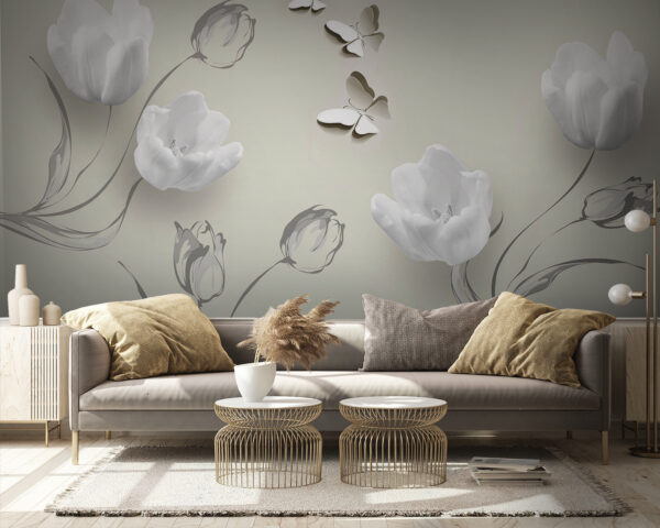 Witte bloemen en vlinders Witte bloemen en vlinders