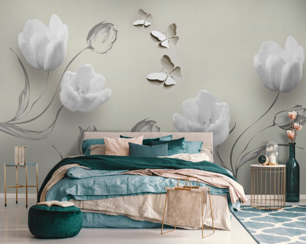Witte bloemen en vlinders Witte bloemen en vlinders