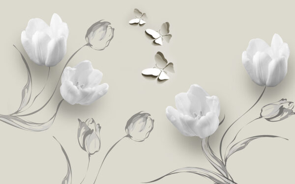 Witte bloemen en vlinders Witte bloemen en vlinders