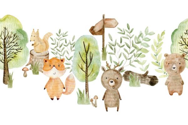 Aquarel illustratie van dieren en bomen Aquarel illustratie van dieren en bomen
