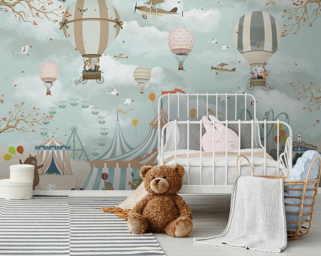 Circus tent with hot air balloons and birds Circus tent with hot air balloons and birds