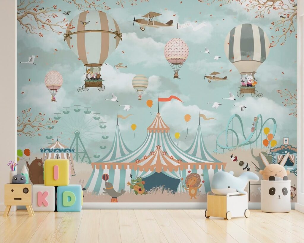 Circus tent with hot air balloons and birds Circus tent with hot air balloons and birds