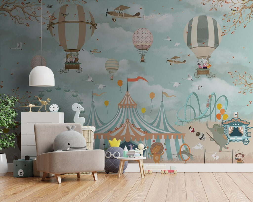 Circus tent with hot air balloons and birds Circus tent with hot air balloons and birds