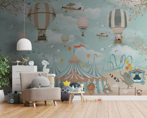 Circustent met heteluchtballonnen en vogels Circustent met heteluchtballonnen en vogels