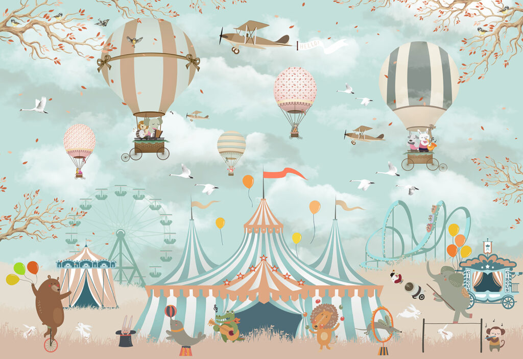 Circustent met heteluchtballonnen en vogels Circustent met heteluchtballonnen en vogels