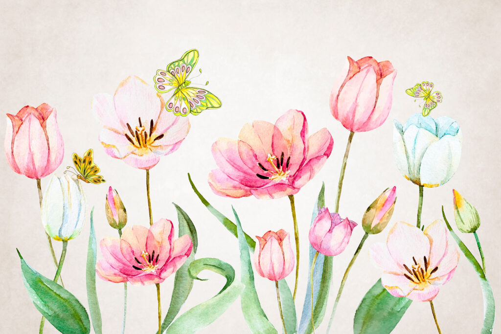 Schilderij van bloemen en vlinders u24484p 1024x683 - Schilderij van bloemen en vlinders - tegory