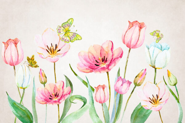 Schilderij van bloemen en vlinders u24484p 600x400 - Schilderij van bloemen en vlinders - tegory