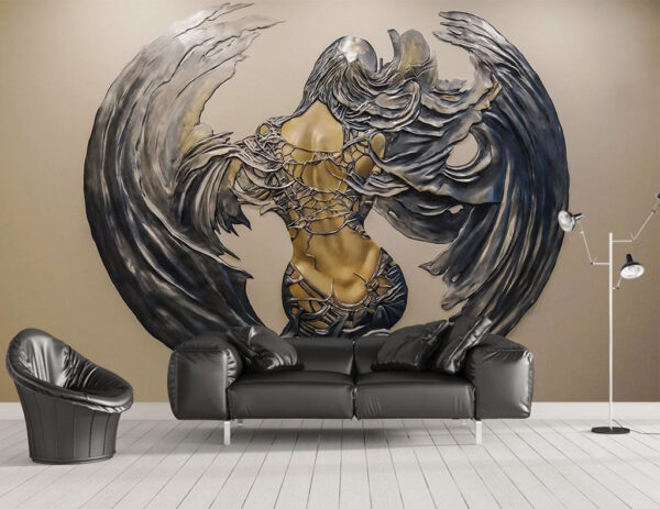 Metalen sculptuur van een vrouw met vleugels Metalen sculptuur van een vrouw met vleugels