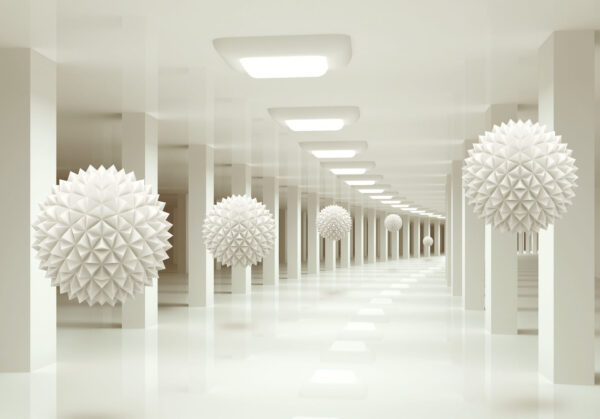 Witte kamer met witte ballen aan het plafond Witte kamer met witte ballen aan het plafond