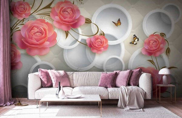 Wallpaper with roses and butterflies