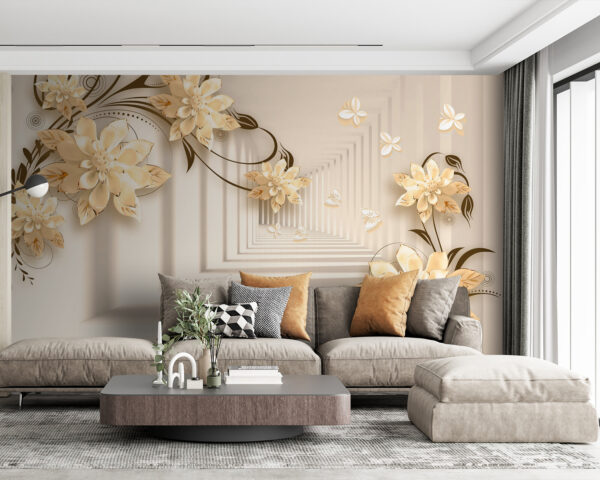 Behang met bloemen en vlinders Behang met bloemen en vlinders