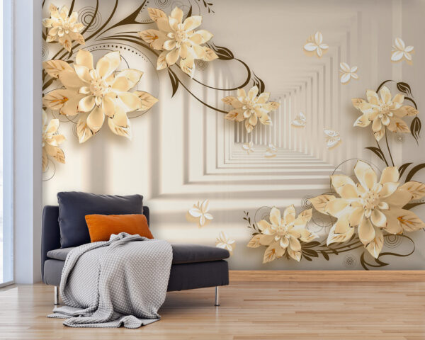 Behang met bloemen en vlinders Behang met bloemen en vlinders