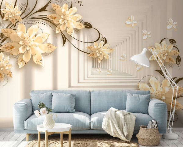Behang met bloemen en vlinders Behang met bloemen en vlinders