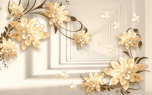 Behang met bloemen en vlinders Behang met bloemen en vlinders
