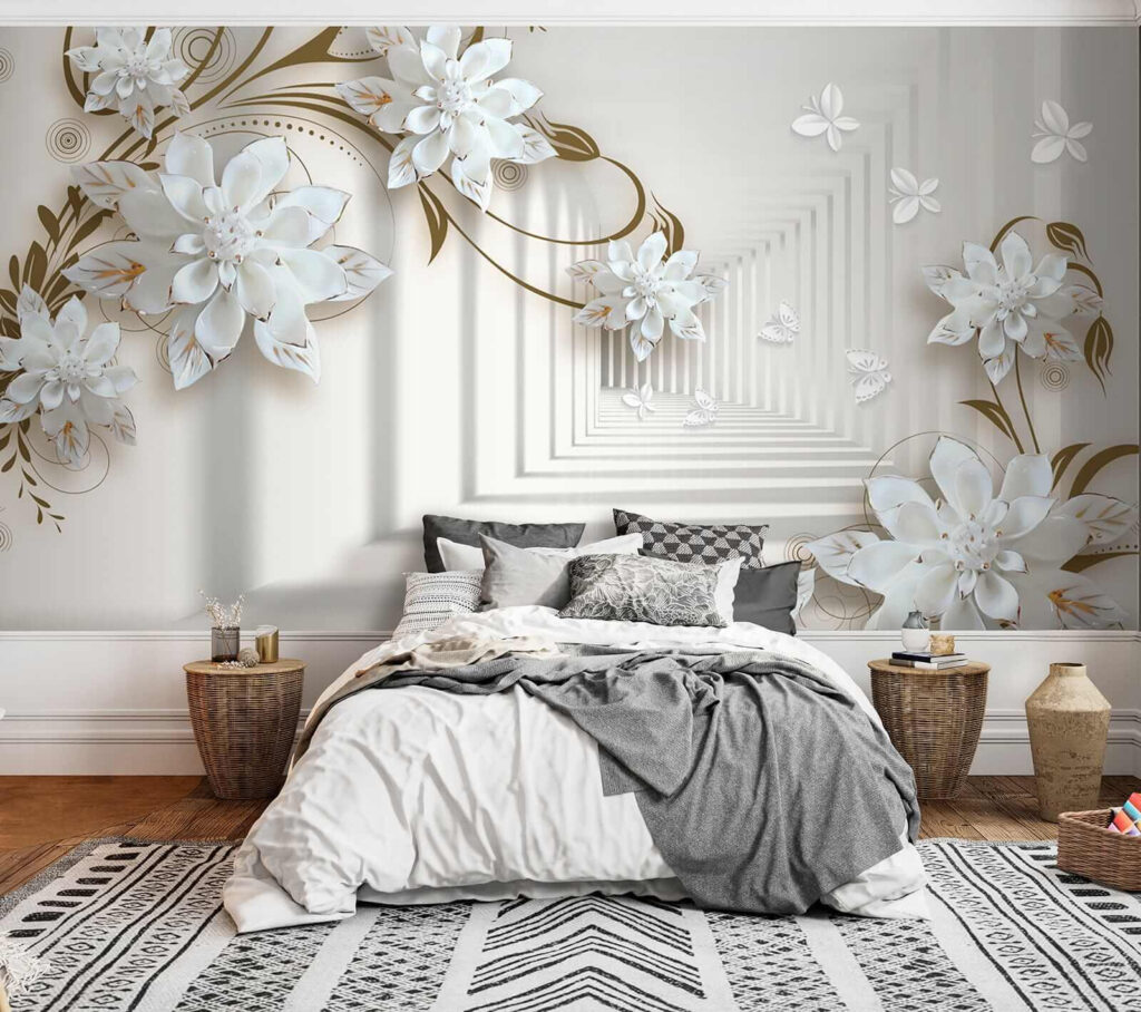 White flower design on a white background