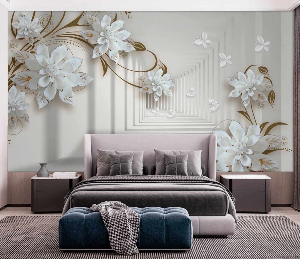 White flower design on a white background