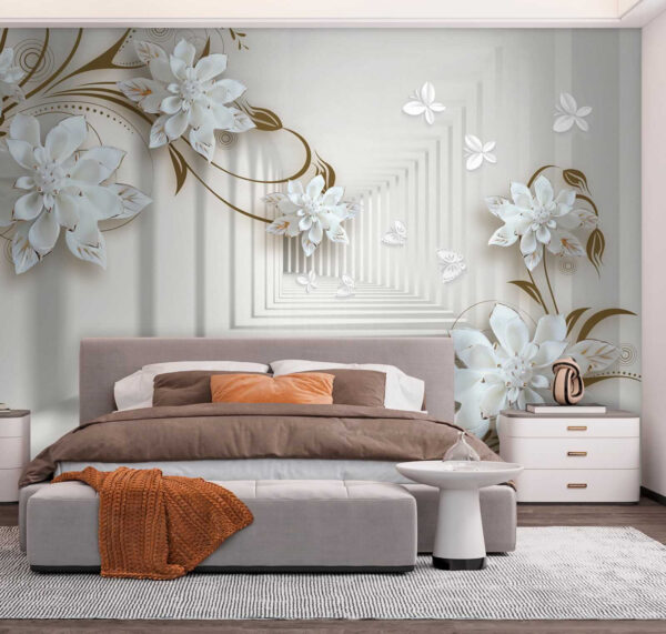 White flower design on a white background