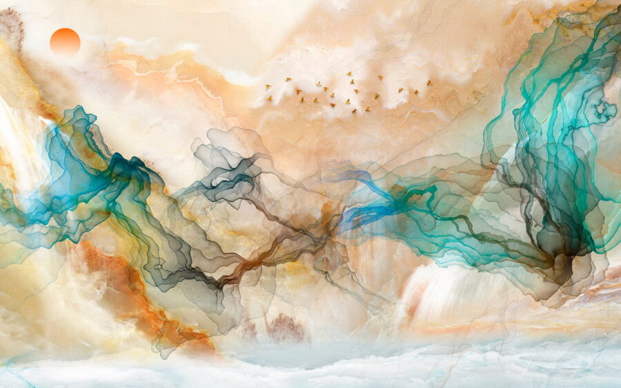 Schilderij van vliegende vogels in de lucht
