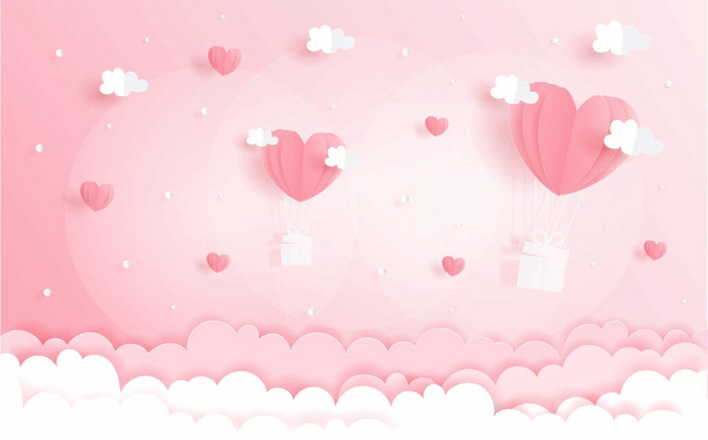 Roze papieren knipsel van heteluchtballonnen en wolken Roze papieren knipsel van heteluchtballonnen en wolken