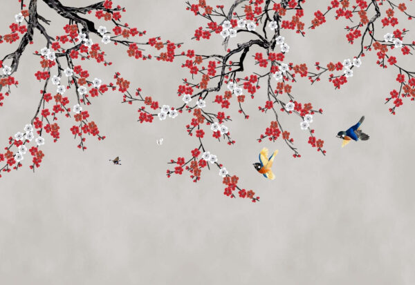 Boom met rode en witte bloemen Boom met rode en witte bloemen