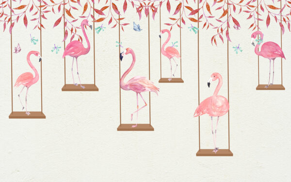 Groep flamingo's op schommels Groep flamingo's op schommels