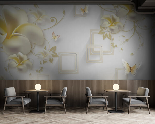 Behang met bloemen en vlinders Behang met bloemen en vlinders