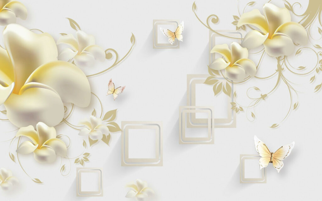 Behang met bloemen en vlinders Behang met bloemen en vlinders