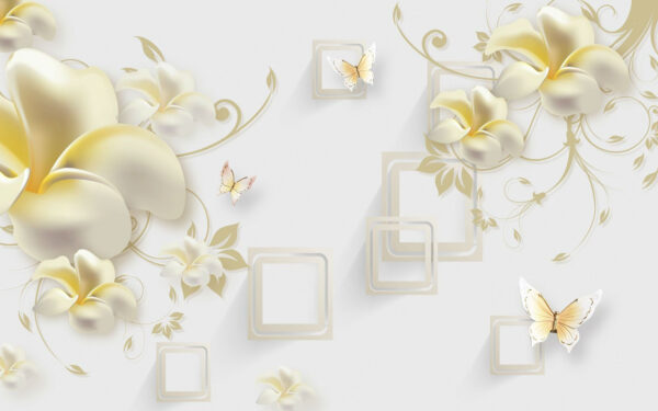 Behang met bloemen en vlinders Behang met bloemen en vlinders