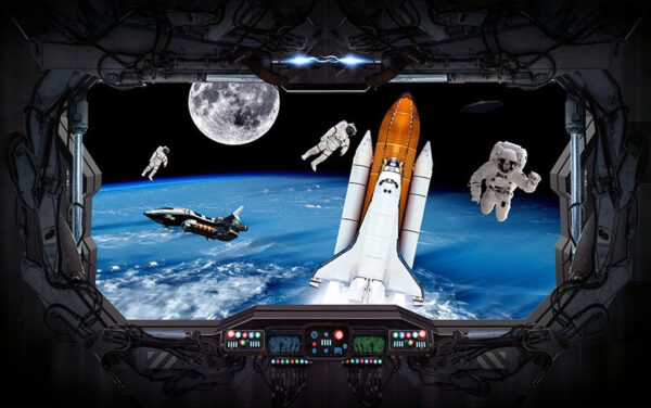 Space shuttle en astronauten in de ruimte Space shuttle en astronauten in de ruimte