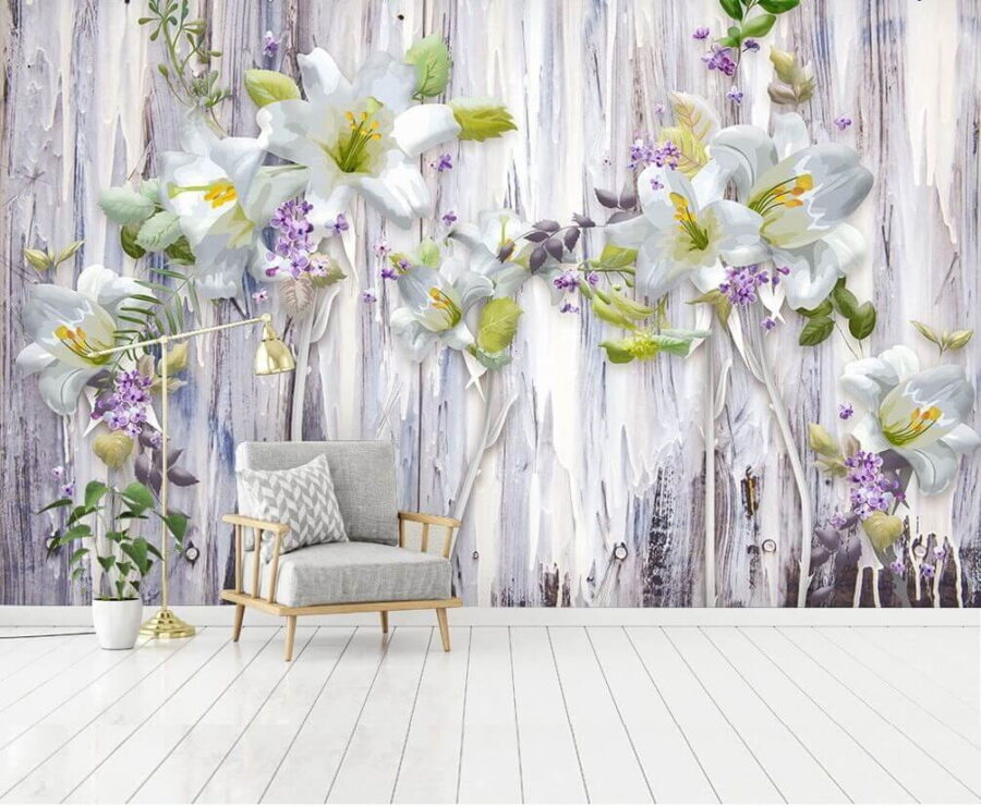 Groep witte bloemen op een houten oppervlak