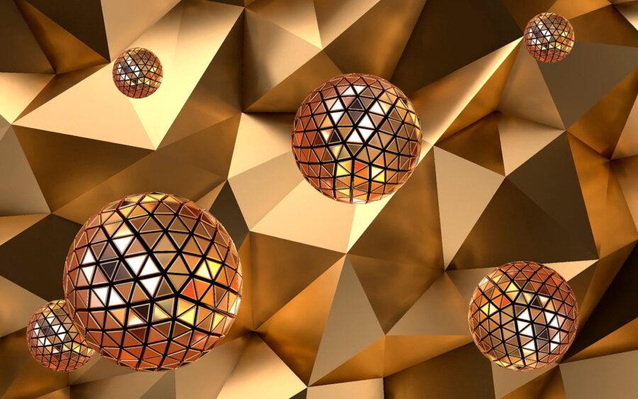 Fotobehang Zwevende geometrische bollen in harmonie. - Afbeelding 2