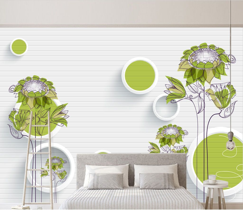 Behang met bloemen en cirkels u18803pib1m - Behang met bloemen en cirkels - tegory