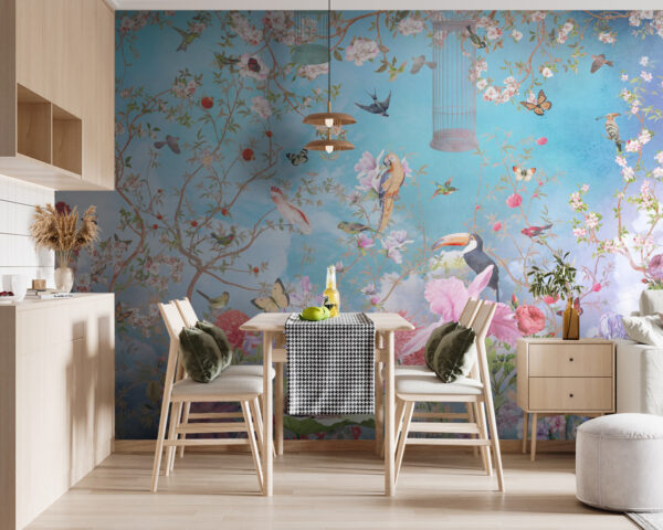 Behang met vogels en bloemen Behang met vogels en bloemen