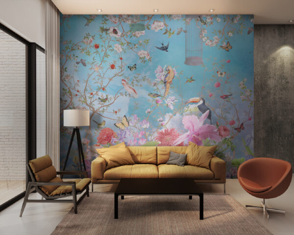 Behang met vogels en bloemen Behang met vogels en bloemen