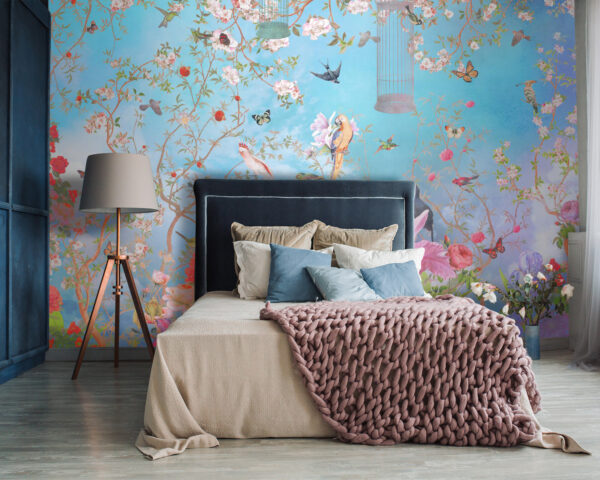 Behang met vogels en bloemen Behang met vogels en bloemen