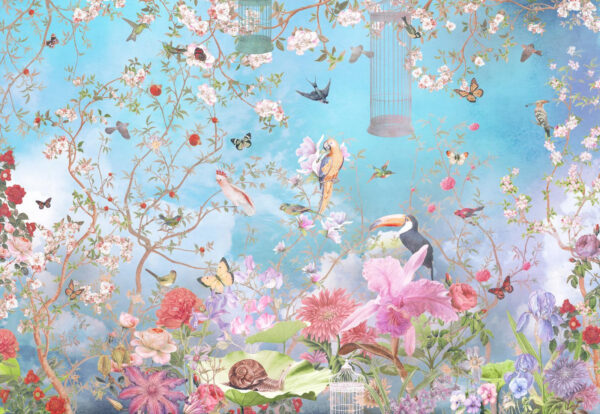 Behang met vogels en bloemen Behang met vogels en bloemen