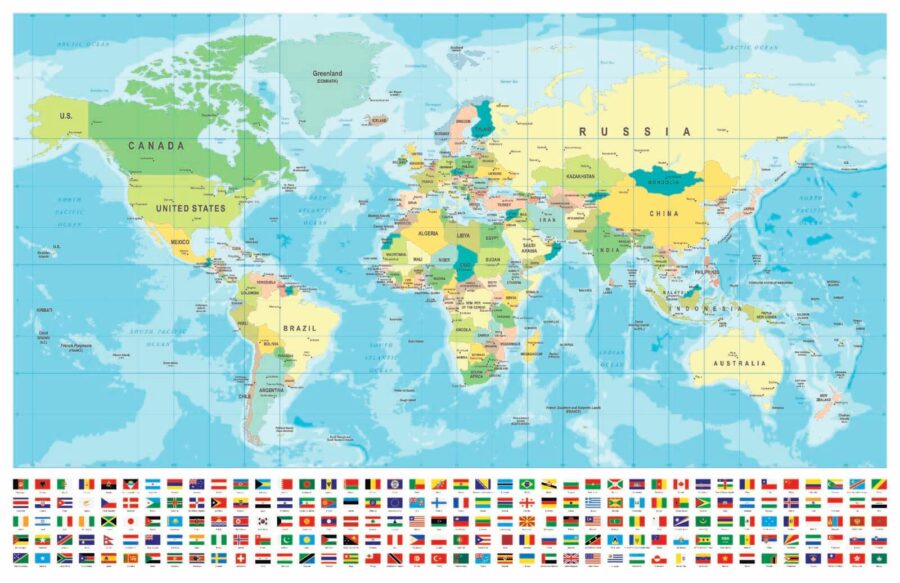 Kaart van de wereld met verschillende vlaggen