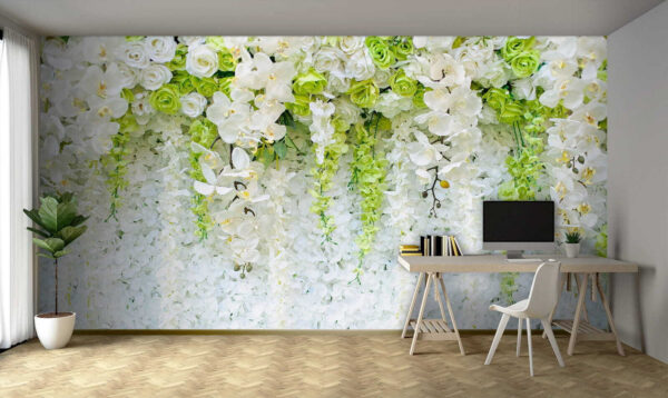 Muur van bloemen en wijnranken Muur van bloemen en wijnranken