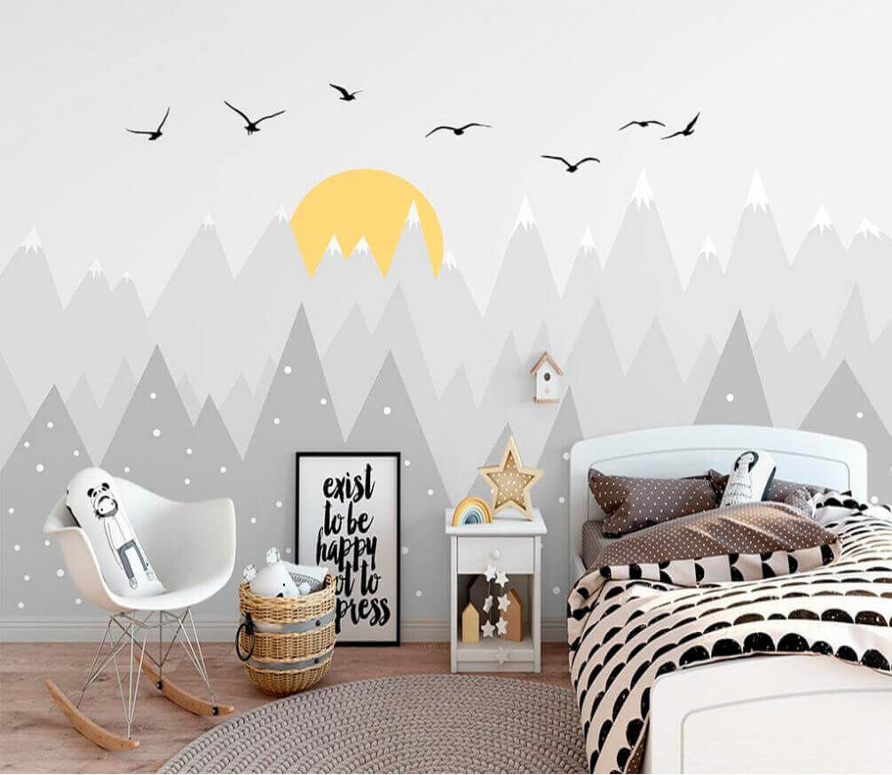 Birds flying over mountains