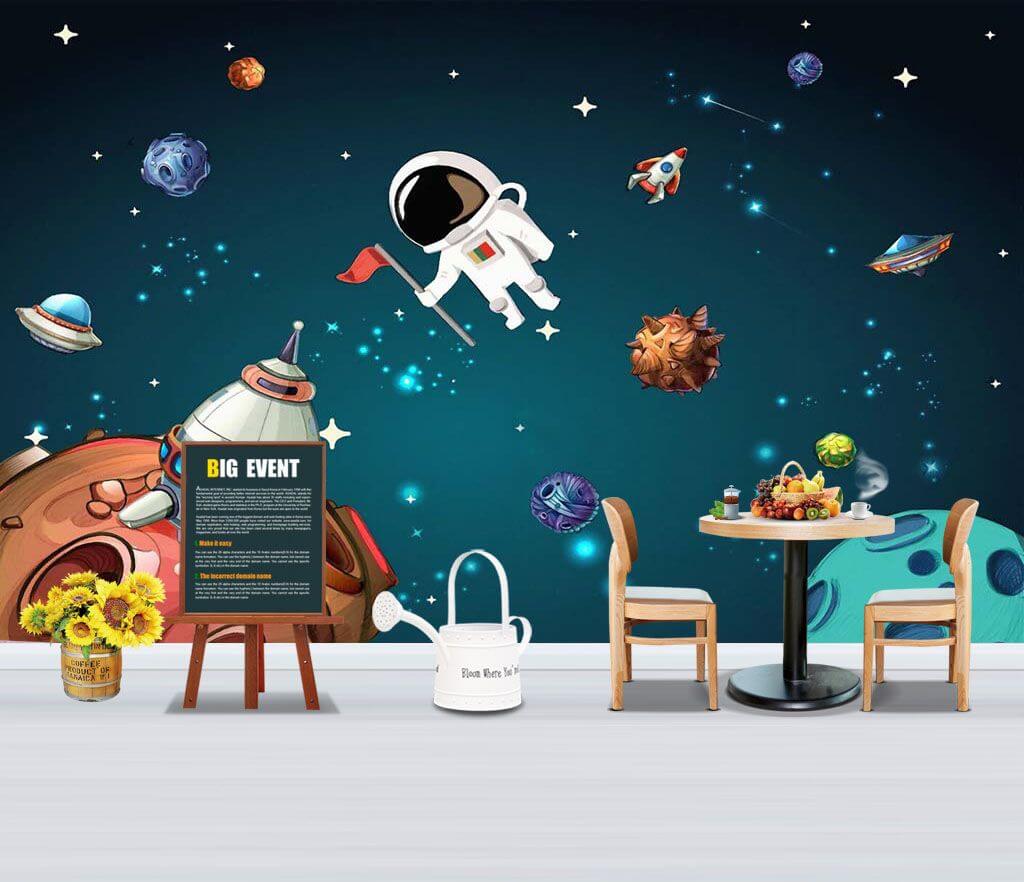 Cartoon ruimte scène met planeten en sterren u13898pir1m - Cartoon ruimte scène met planeten en sterren - tegory