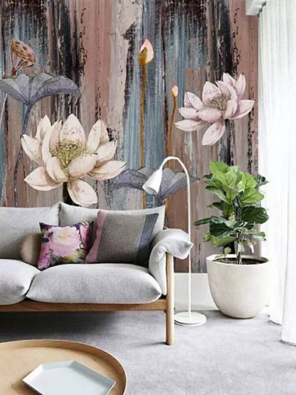 Schilderij van bloemen op een houten oppervlak Schilderij van bloemen op een houten oppervlak