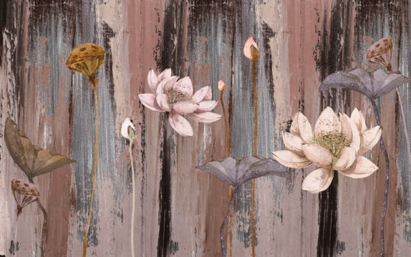 Schilderij van bloemen op een houten oppervlak Schilderij van bloemen op een houten oppervlak